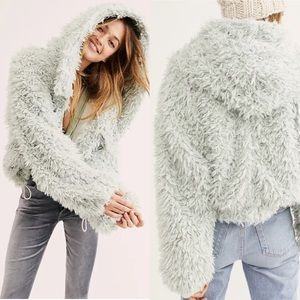 FREE PEOPLE FP ONE ZURI Parka Fuzzy Faux Fur Jacket Hoodie Coat Mint M